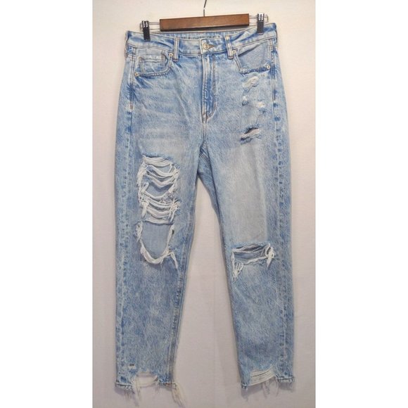 American Eagle Denim - American Eagle Women's Mom Jean Comfort Stretch Waistband Distressed Raw Hem 8